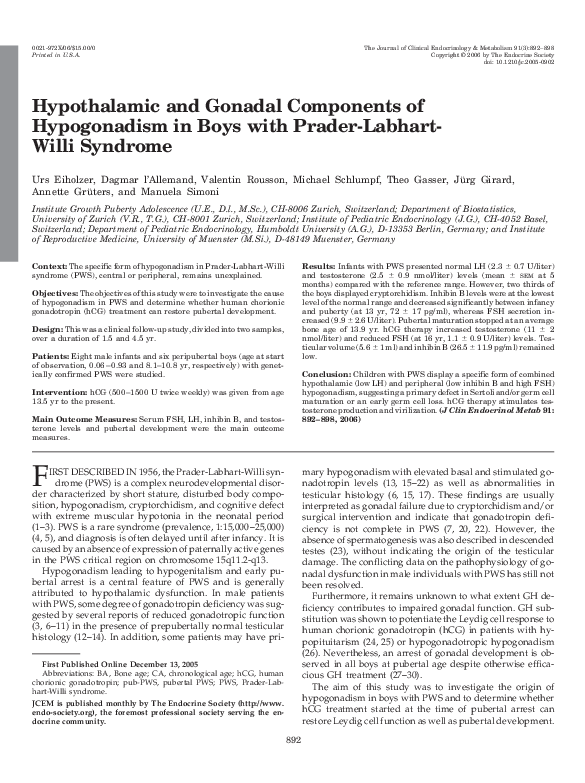 (PDF) Hypothalamic and Gonadal Components of Hypogonadism in Boys with ...