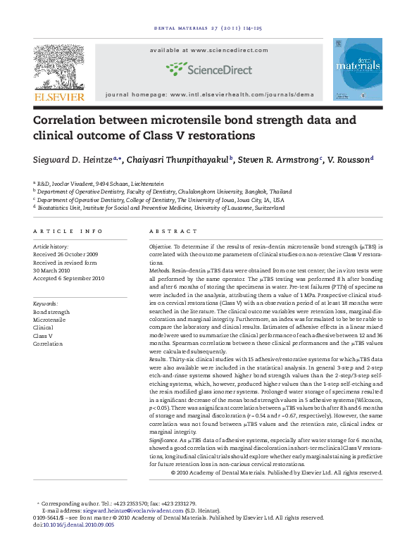  PDF Correlation Between Microtensile Bond Strength Data And Clinical