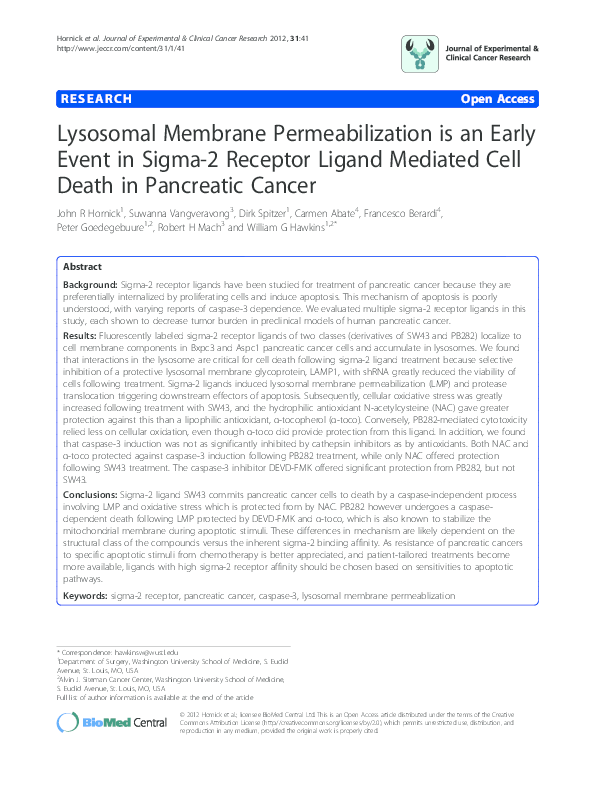 (PDF) Lysosomal Membrane Permeabilization is an Early Event in Sigma-2 ...