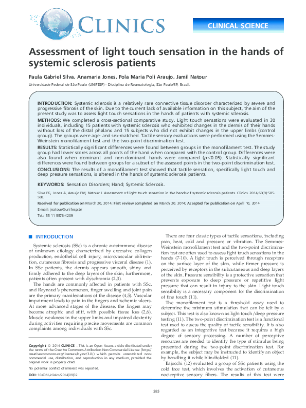 (PDF) Assessment of light touch sensation in the hands of systemic ...