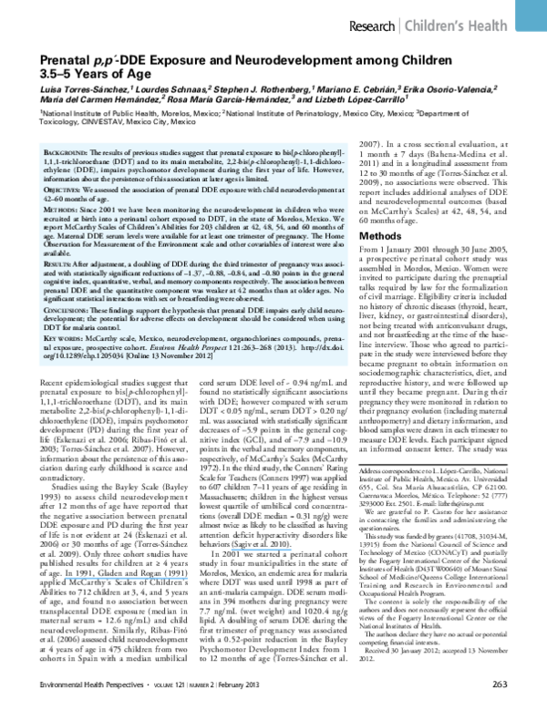 (PDF) Prenatal p,p´-DDE Exposure and Neurodevelopment among Children 3. ...