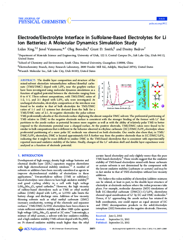 (PDF) Electrode/Electrolyte Interface in SulfolaneBased Electrolytes
