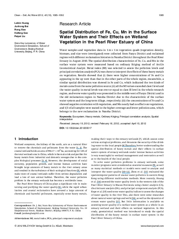 (PDF) Spatial Distribution of Fe, Cu, Mn in the Surface Water System ...