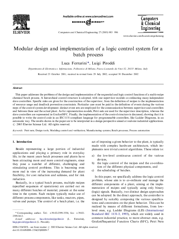 (PDF) Modular design and implementation of a logic control system for a ...
