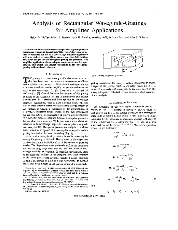 (PDF) Analysis of rectangular waveguide-gratings for amplifier applications