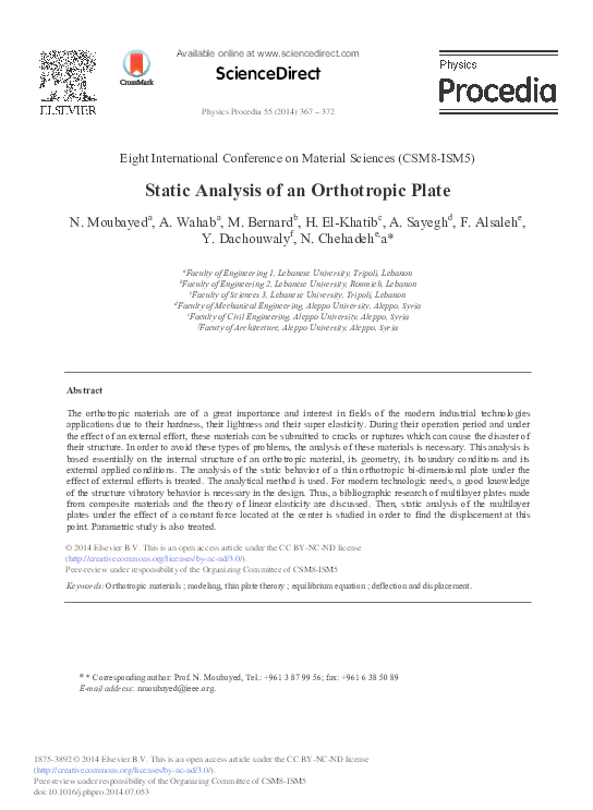 (PDF) Static Analysis of an Orthotropic Plate