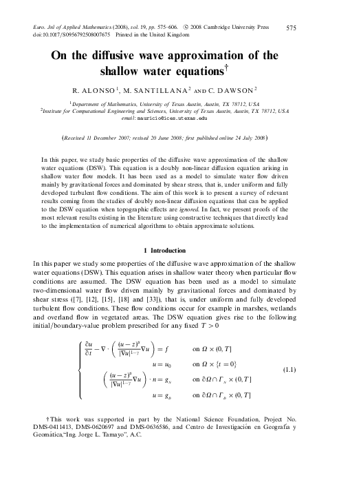 (PDF) On the diffusive wave approximation of the shallow water equations
