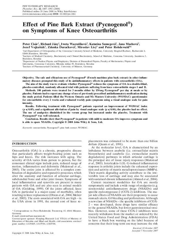 (PDF) Effect of pine bark extract (Pycnogenol®) on symptoms of knee