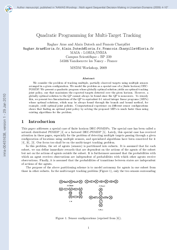 (PDF) Quadratic Programming for Multi-Target Tracking