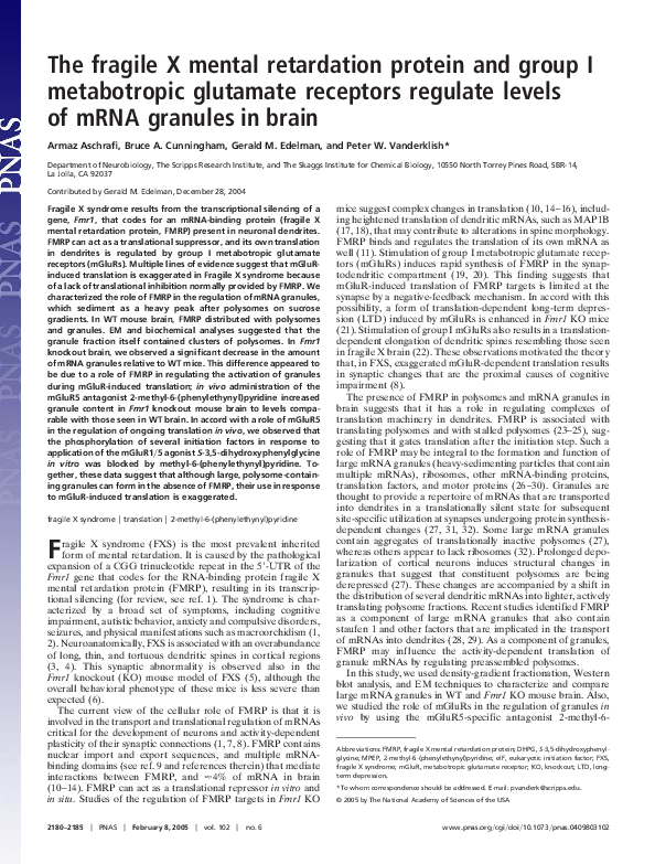 (PDF) The fragile X mental retardation protein and group I metabotropic ...