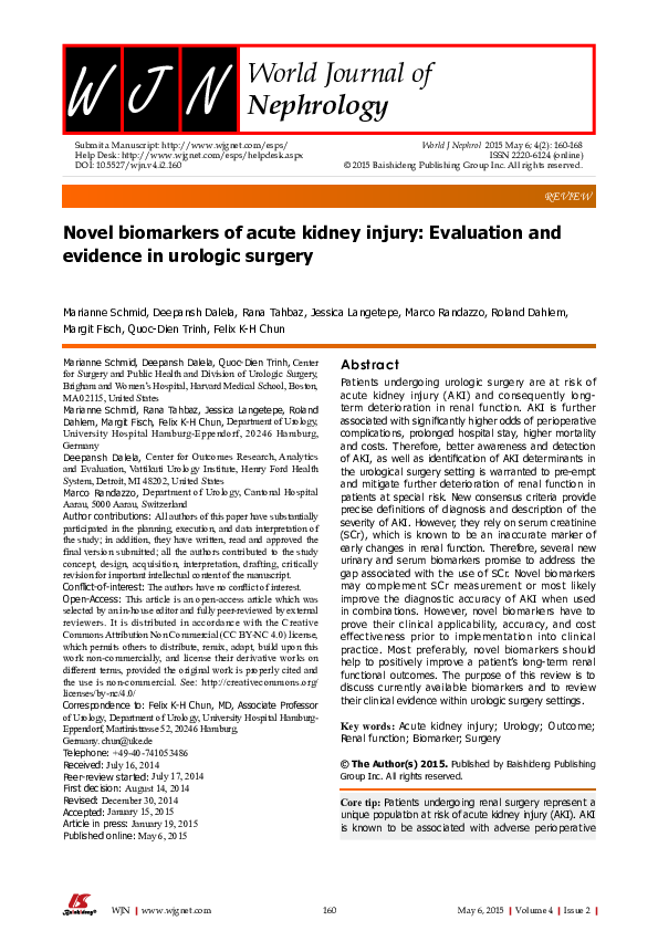(PDF) Novel biomarkers of acute kidney injury: Evaluation and evidence ...