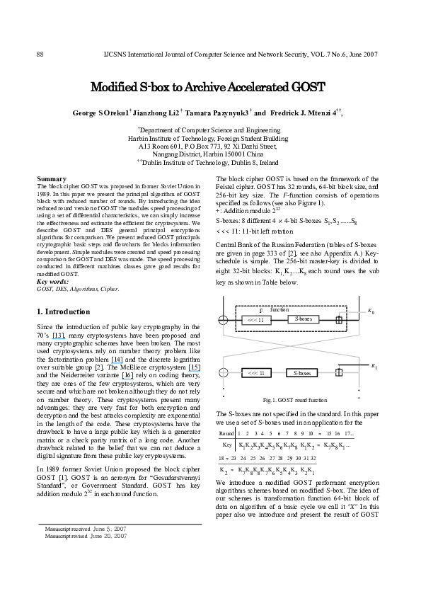 (PDF) Modified S-box to Archive Accelerated GOST