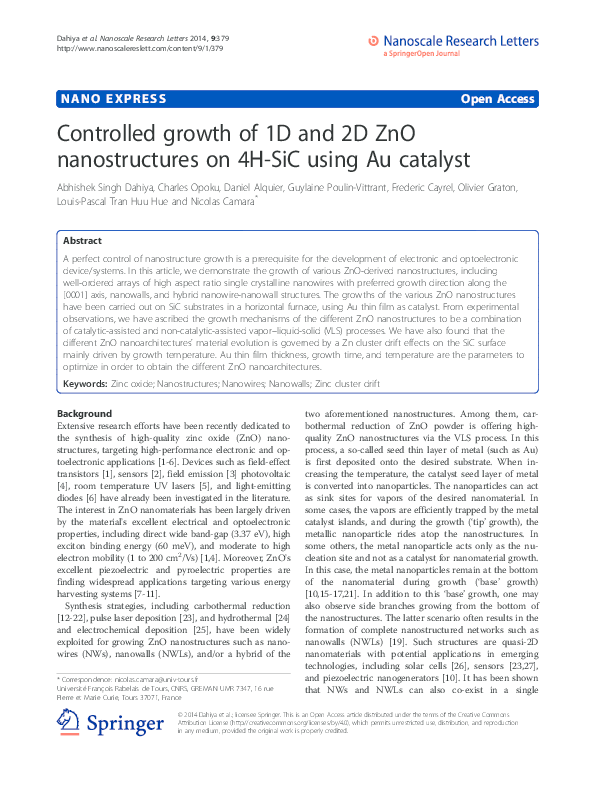 (PDF) Controlled growth of 1D and 2D ZnO nanostructures on 4H-SiC using ...