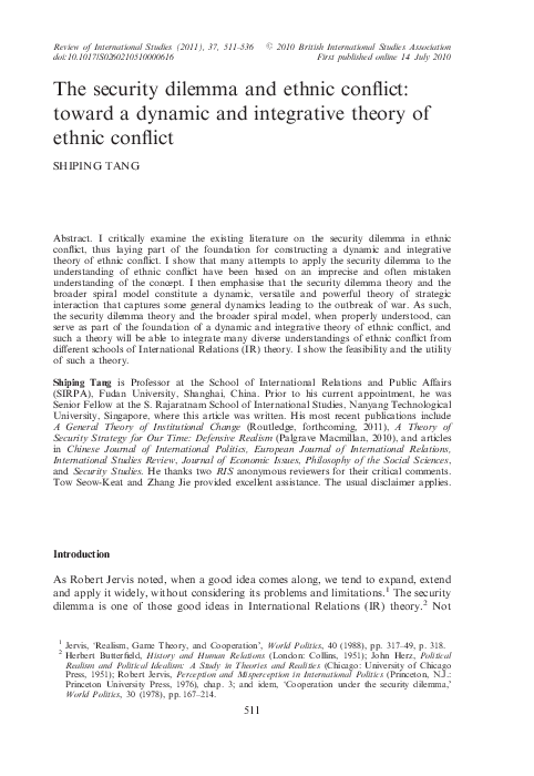 (PDF) The security dilemma and ethnic conflict: toward a dynamic and ...