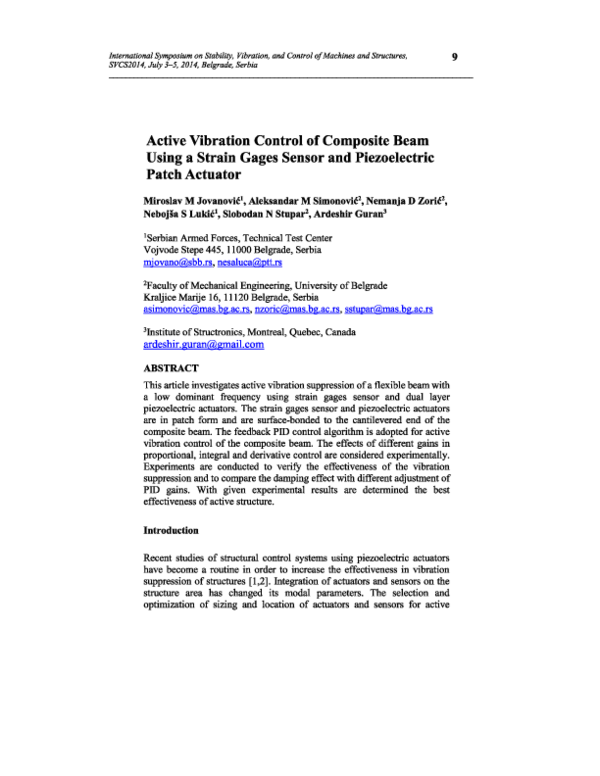 (PDF) Active Vibration Control of Composite Beam Using a Strain Gages ...