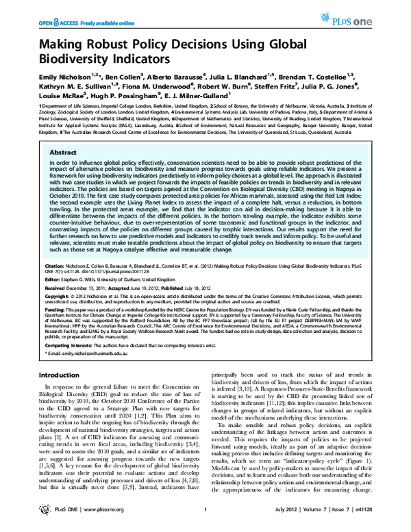 Making Robust Policy Decisions Using Global Biodiversity Indicators