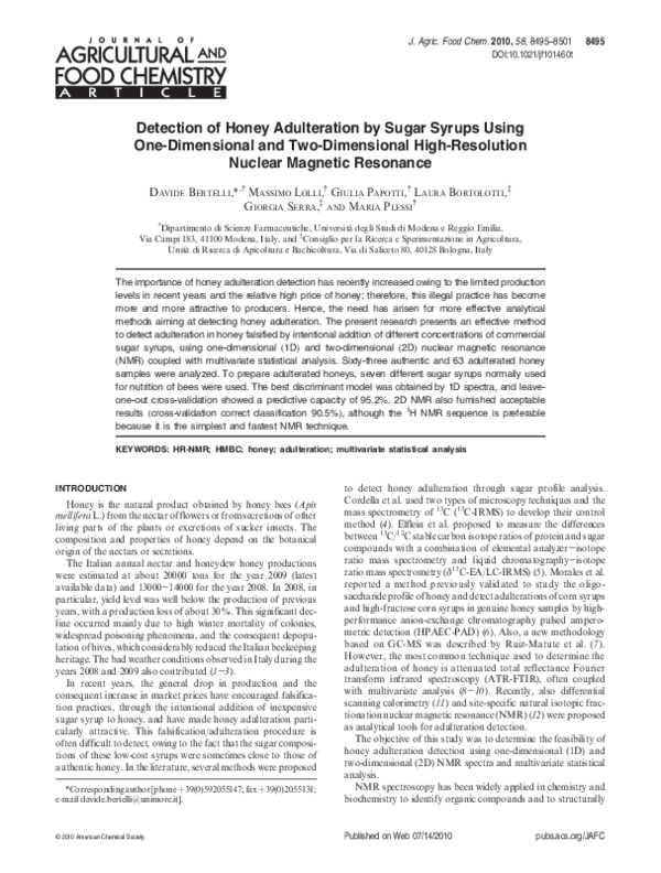 (PDF) Detection of Honey Adulteration by Sugar Syrups Using One