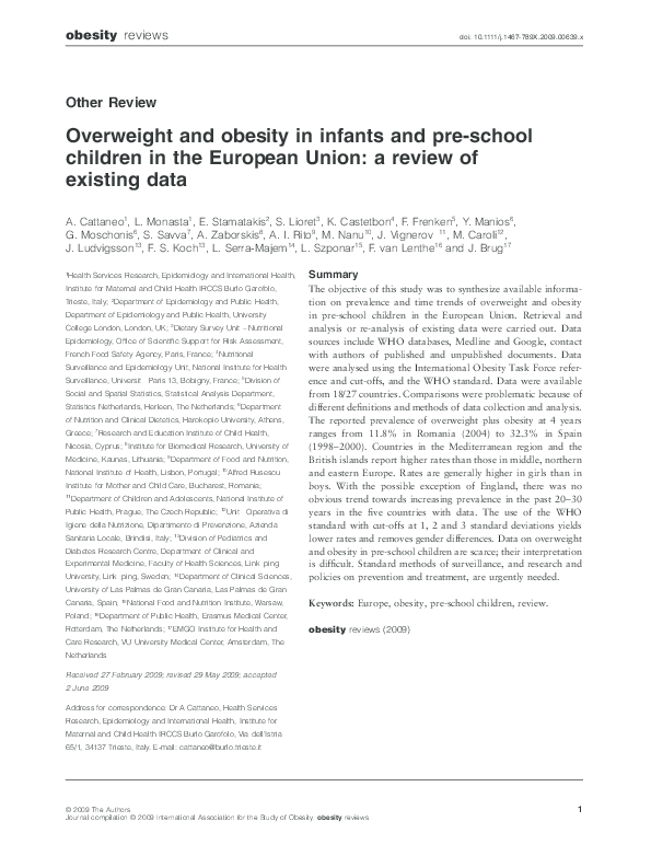 (PDF) Overweight and obesity in infants and pre-school children in the ...