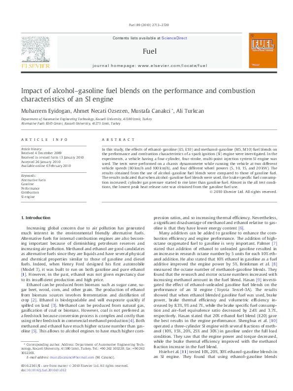(PDF) Impact of alcohol–gasoline fuel blends on the performance and ...