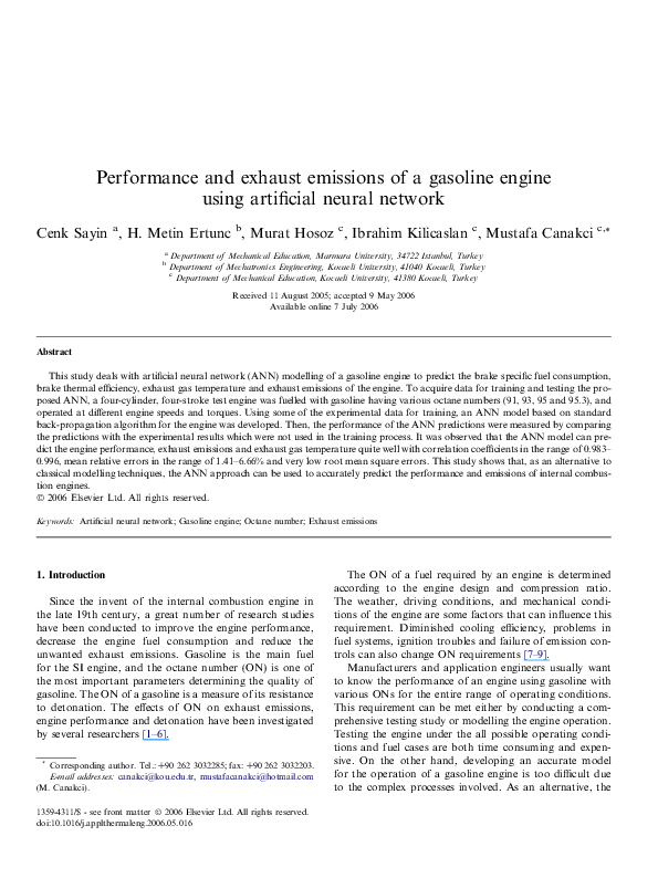 (PDF) Performance and exhaust emissions of a gasoline engine using ...