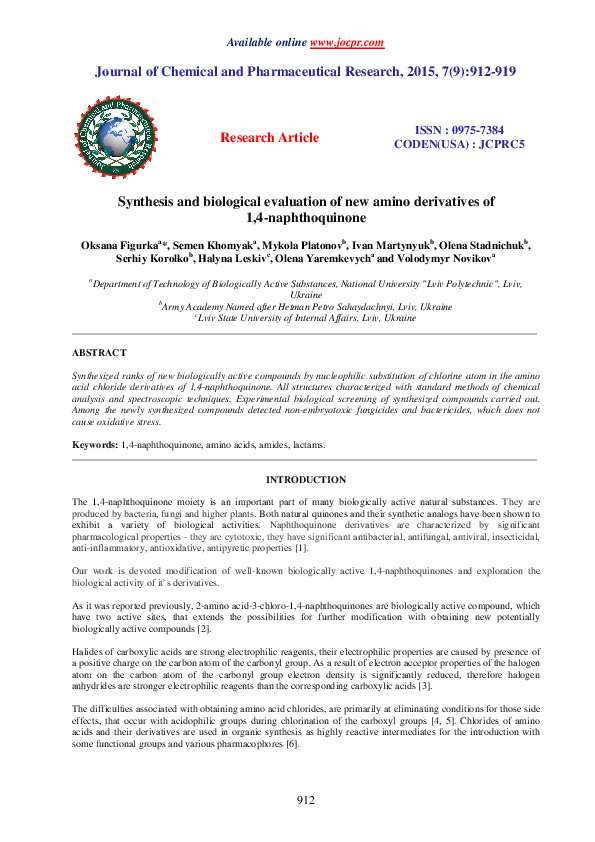 (PDF) Synthesis and biological evaluation of new amino derivatives of 1 ...