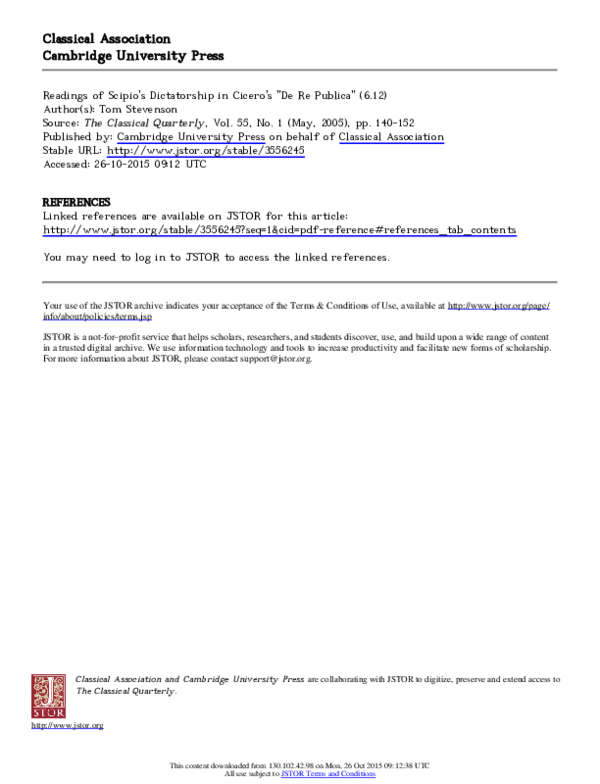 Pdf Scipio S Dictatorship In Cic Rep Tom R Stevenson Academia Edu