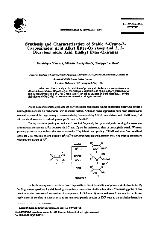 (PDF) Synthesis and characterization of stable 2-cyano-2-carboximidic ...