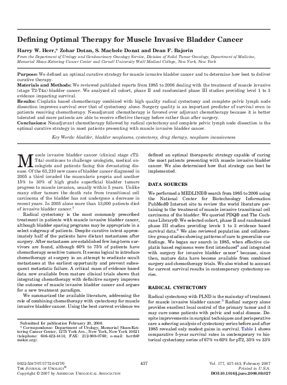 (PDF) Defining Optimal Therapy for Muscle Invasive Bladder Cancer