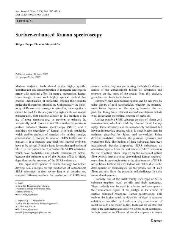 (PDF) Surface-enhanced Raman spectroscopy