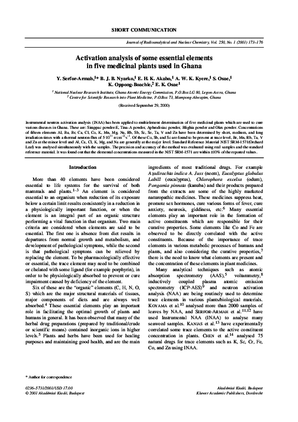 (PDF) Activation analysis of some essential elements in five medicinal ...