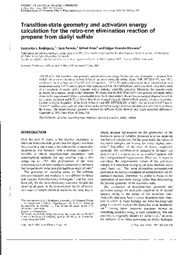 (PDF) Transition-state geometry and activation energy calculation for ...
