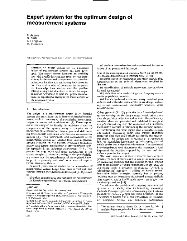 (PDF) Expert system for the optimum design of measurement systems