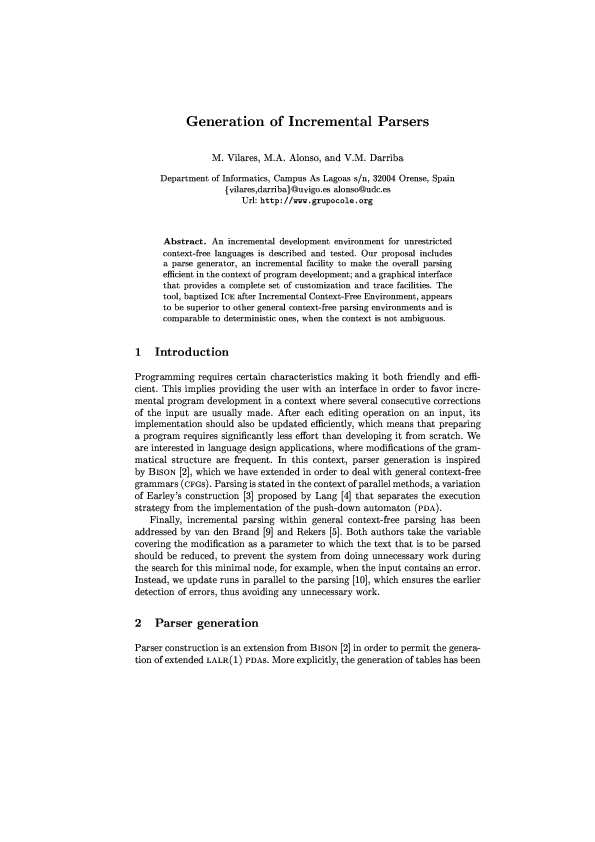(PDF) Generation of Incremental Parsers