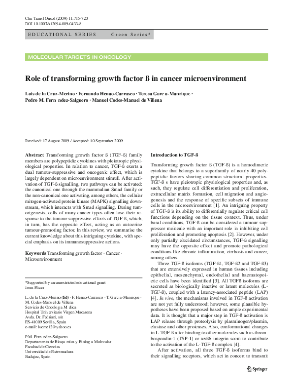 (PDF) Role of transforming growth factor β in cancer microenvironment