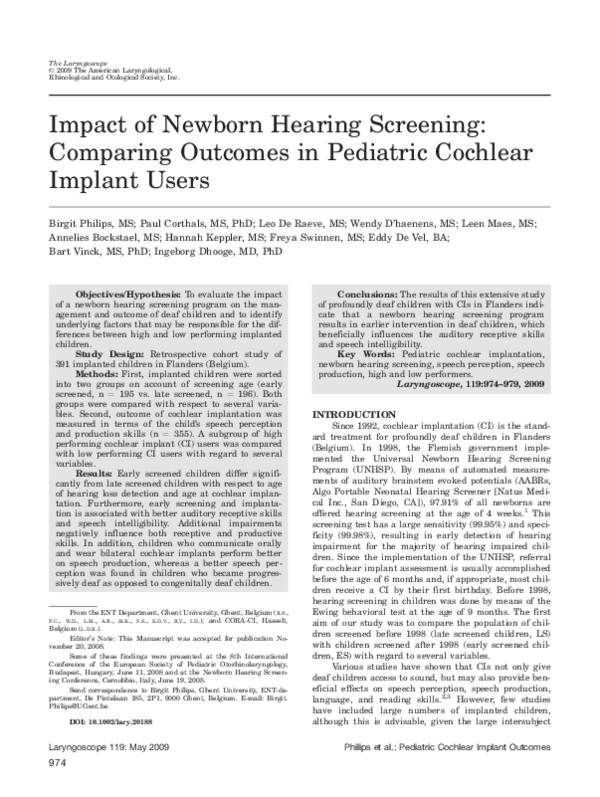 (PDF) Impact of newborn hearing screening