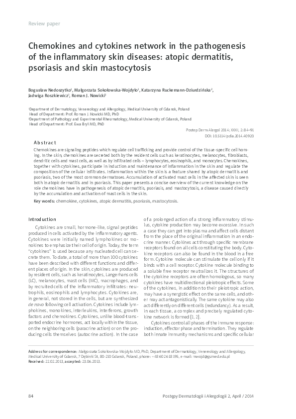 (PDF) Chemokines and cytokines network in the pathogenesis of the ...