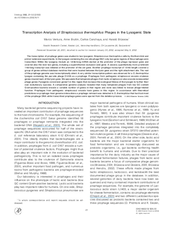 (PDF) Transcription Analysis of Streptococcus thermophilus Phages in ...