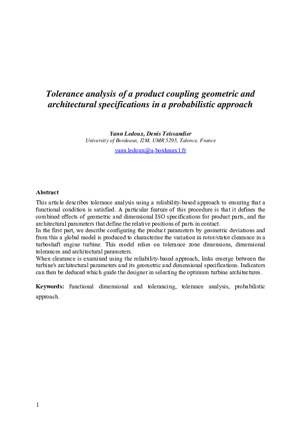 (PDF) Tolerance analysis of a product coupling geometric and ...