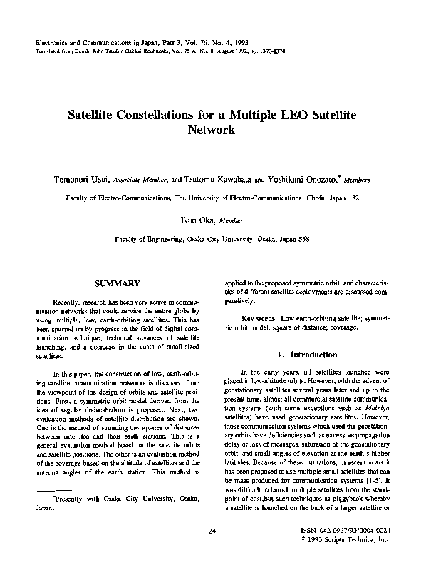(PDF) Satellite constellations for a multiple LEO satellite network