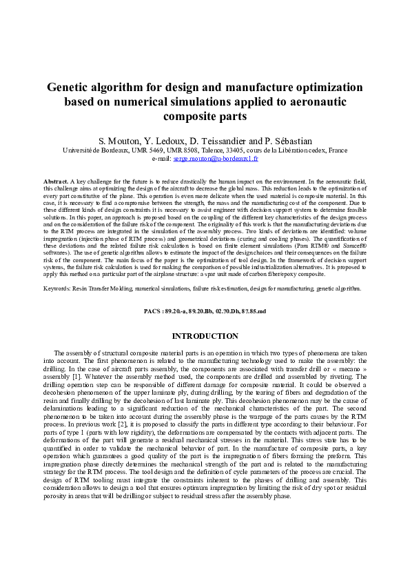 (PDF) Genetic algorithm for design and manufacture optimization based ...