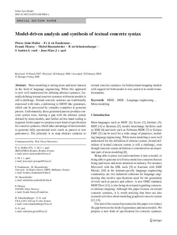 (PDF) Model-driven analysis and synthesis of textual concrete syntax