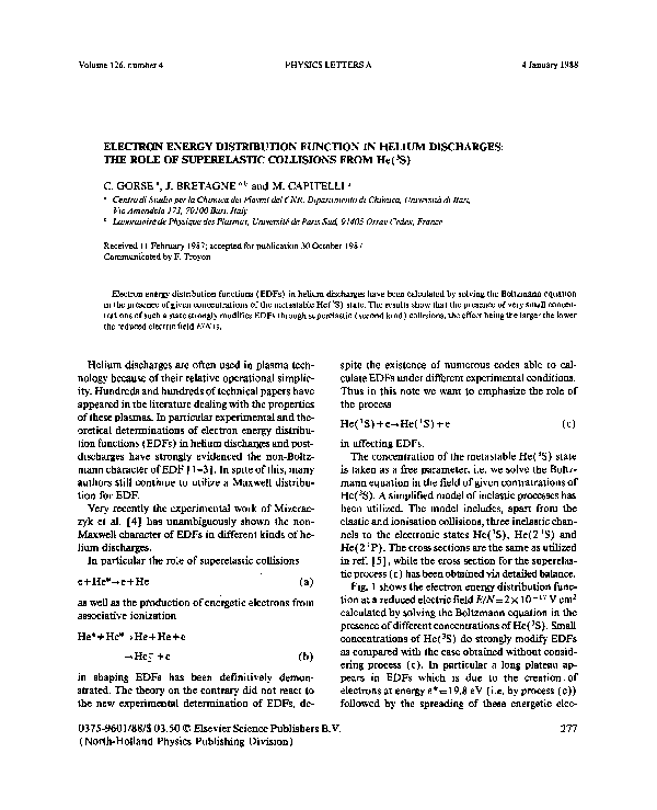 (PDF) Electron energy distribution function in helium discharges: The ...