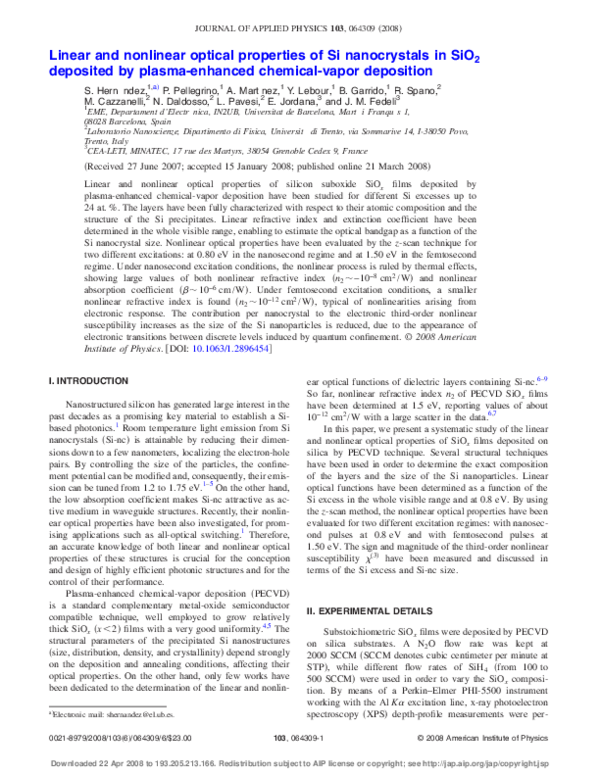 (PDF) Linear and nonlinear optical properties of Si nanocrystals in SiO ...