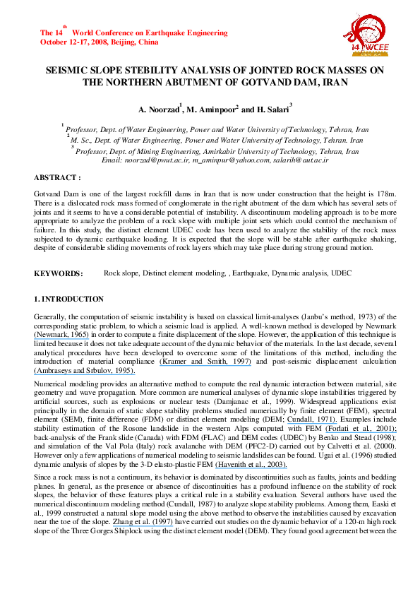 (PDF) Seismic Slope Stebility Analysis of Jointed Rock Masses on the ...