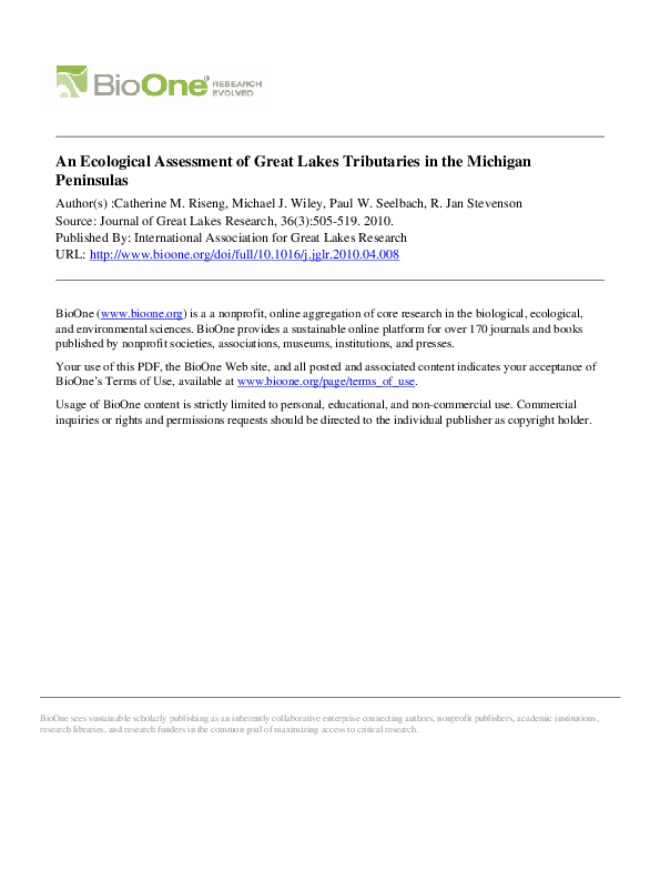 (PDF) An ecological assessment of Great Lakes tributaries in the ...