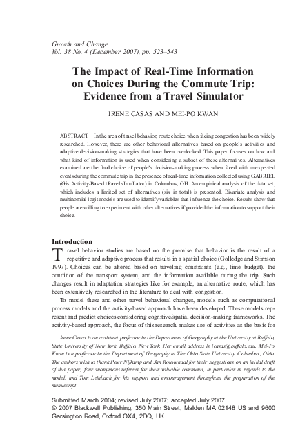 (PDF) The Impact of Real-Time Information on Choices During the Commute ...