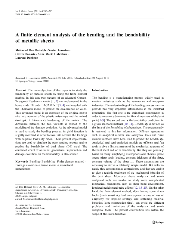 (PDF) A finite element analysis of the bending and the bendability of ...