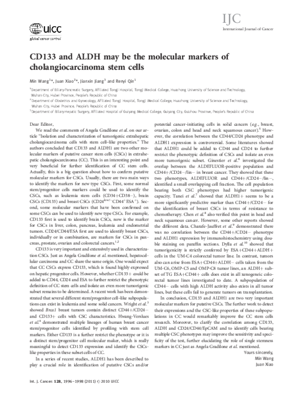 (PDF) CD133 and ALDH may be the molecular markers of cholangiocarcinoma ...