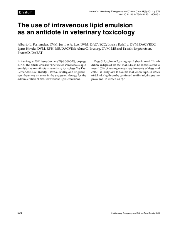(PDF) The use of intravenous lipid emulsion as an antidote in