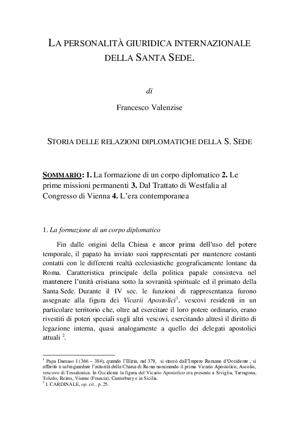 (PDF) Storia della diplomazia pontificia e il dibattito sulla personalità giuridica